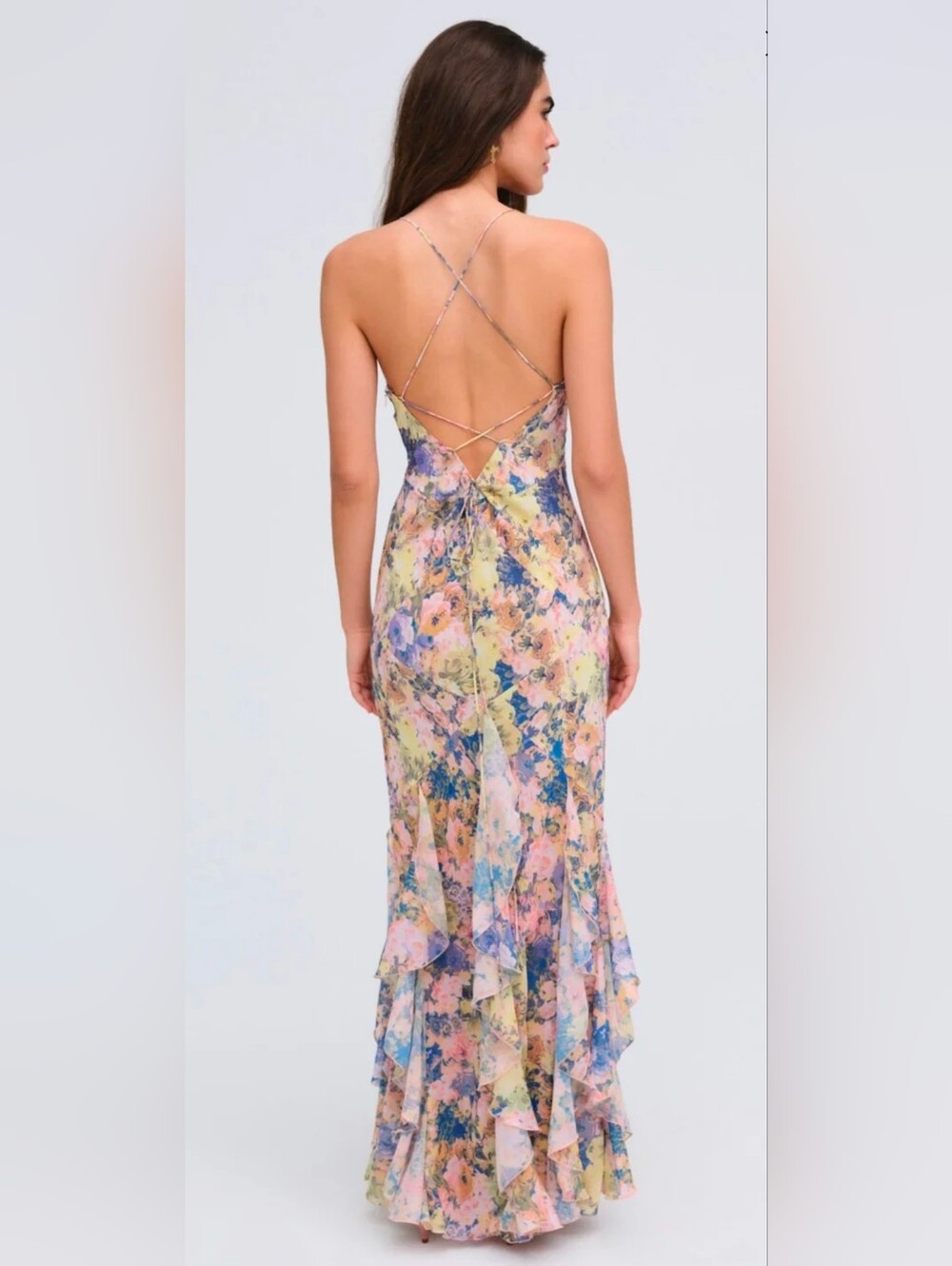 For Love & Lemons Pink Elea Floral Maxi Ruffle Dress - Picture 4 of 13